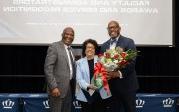 President Hemphill and Provost Agho with Professor Nina Brown.